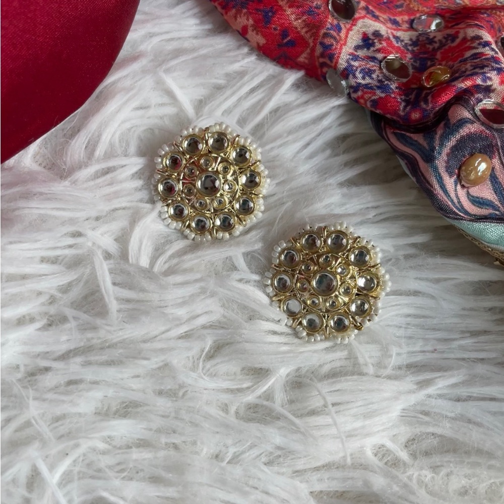Gold and White Flower Studs (earrings)